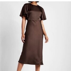 Elegant Rich Chocolate Satin Midi Dress
